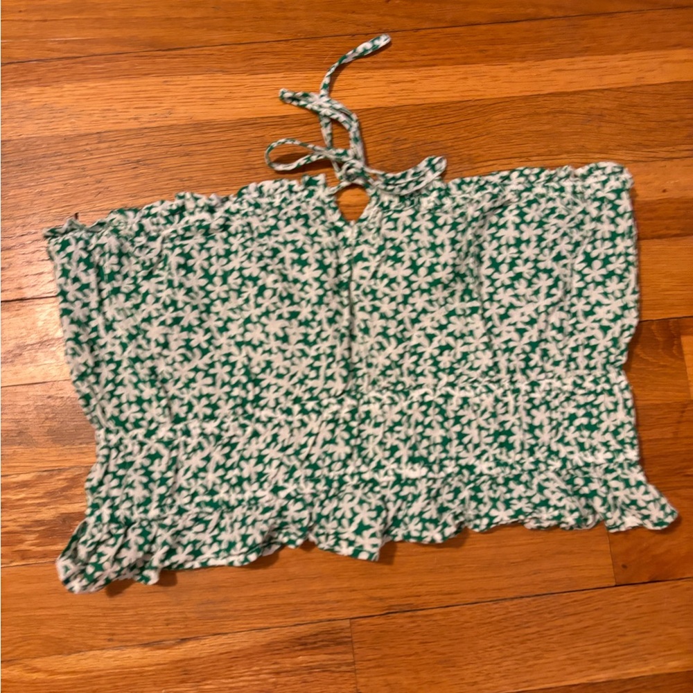 LELIS Green and White Floral Tube Top with Tie Detail